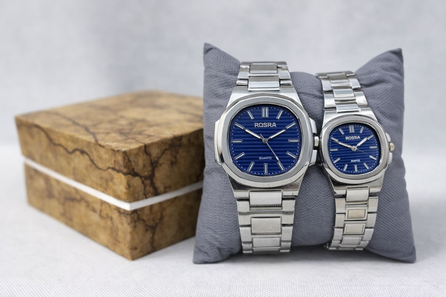 Rosra Silver Blue Classic Couple Watch Set