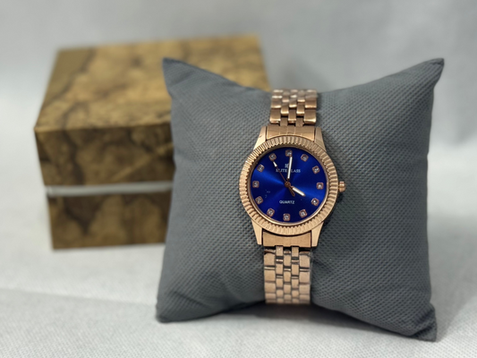 Elite Class Women's Rose Gold Watch – Blue Dial