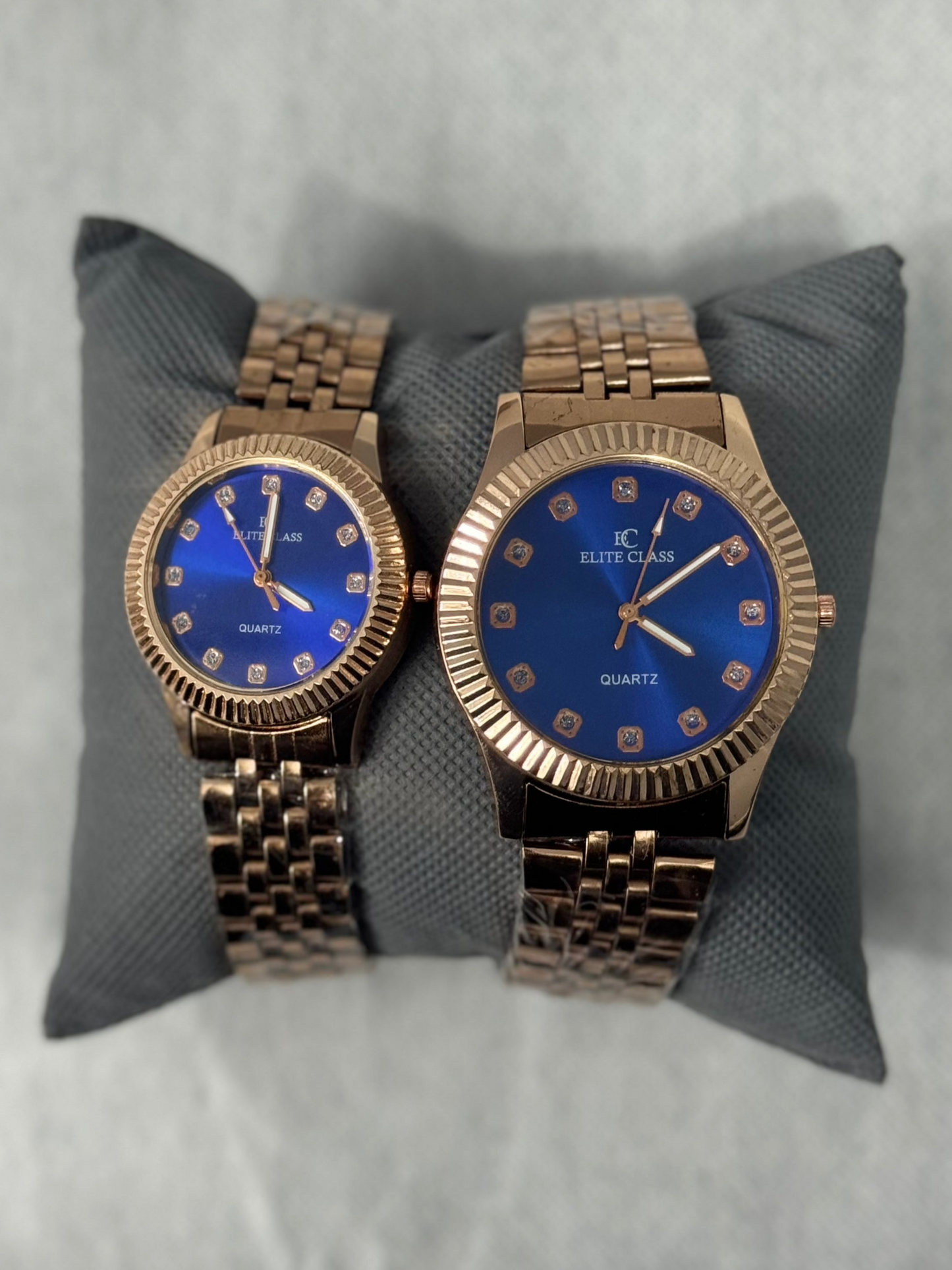 Elite Class Couple Watch Set – Rose Gold & Blue Dial
