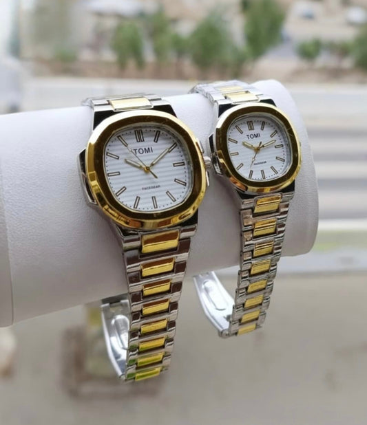 TOMI Couple Watch – Silver & Gold with White Dial