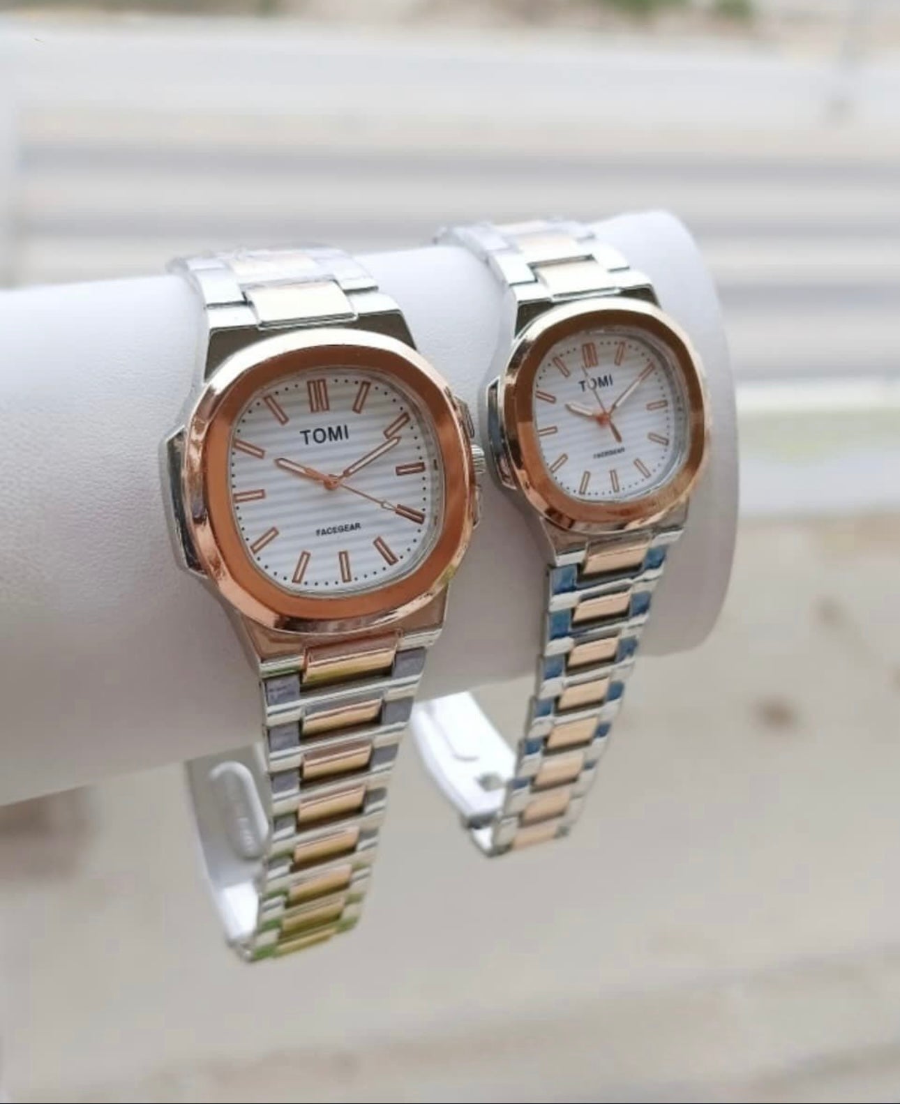 TOMI Couple Watch – Silver & Rose Gold with White Dial