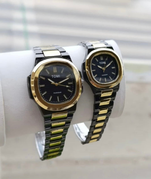 TOMI Couple Watch – Black & Gold Edition