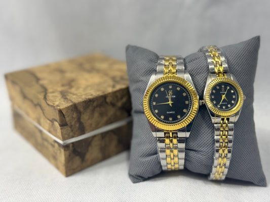 Royal Couple Watch Set – Gold & Silver (Men & Women)